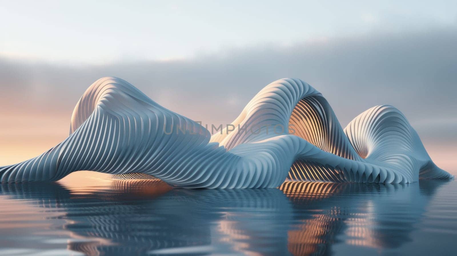 A sculpture of a wave in the water with some clouds, AI by starush