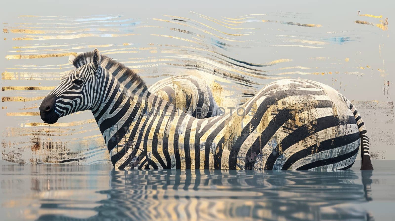 A zebra is swimming in a body of water with other zebras