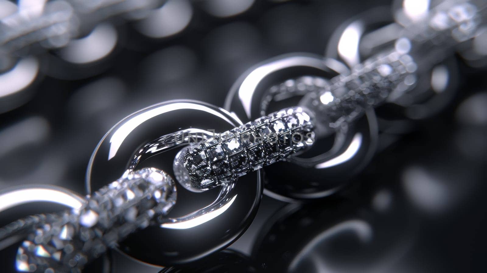 A close up of a shiny chain with diamonds on it