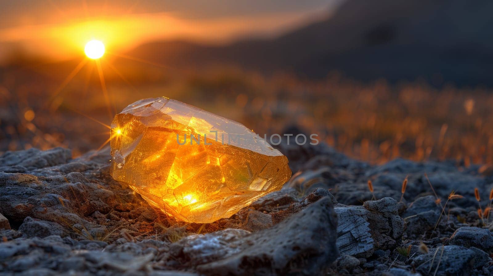 A large rock with a bright light shining on it
