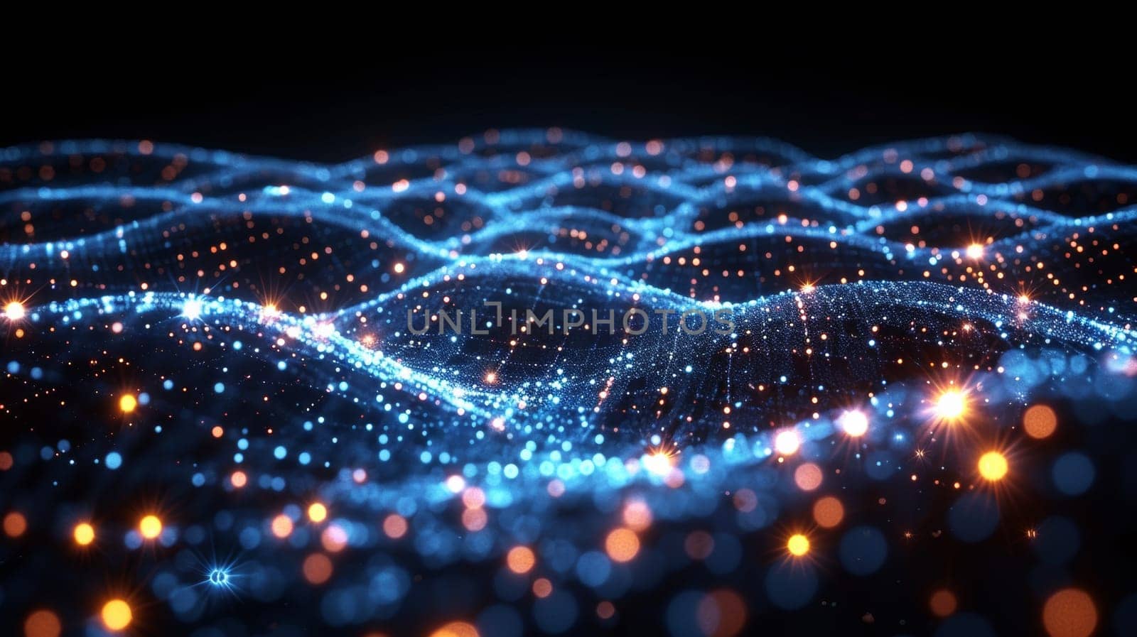 A glowing image of a wave pattern with dots, AI by starush