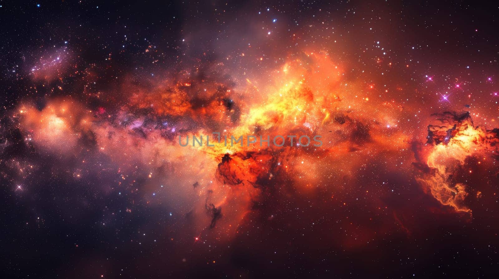 A large nebula in space with bright stars and a black background, AI by starush