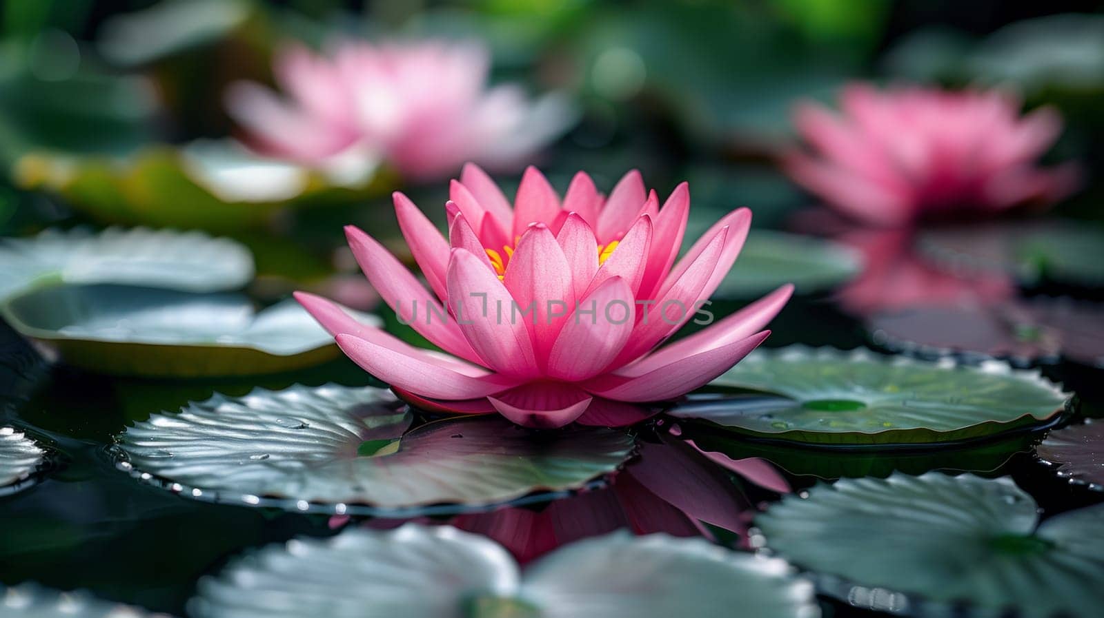 A pink flower sitting on top of a bunch of leaves, AI by starush