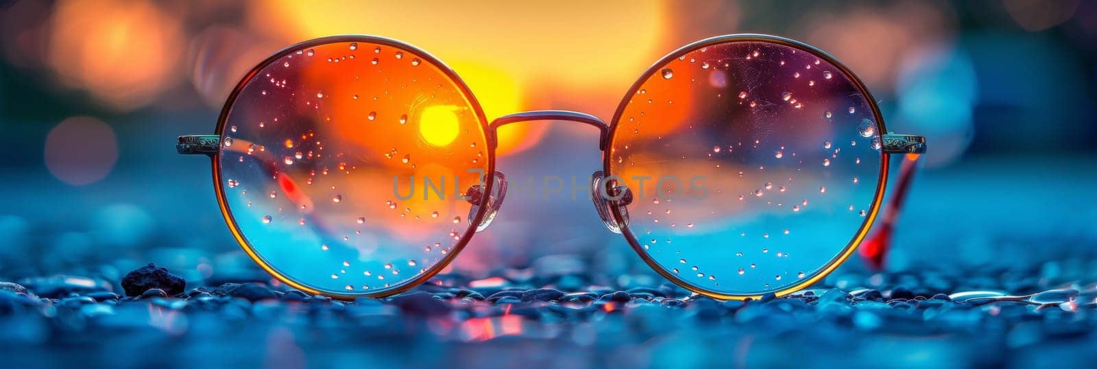 A pair of a close up shot of some sunglasses on the ground