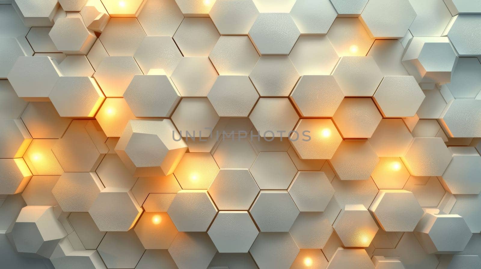 A white and yellow hexagonal pattern with lights on it, AI by starush