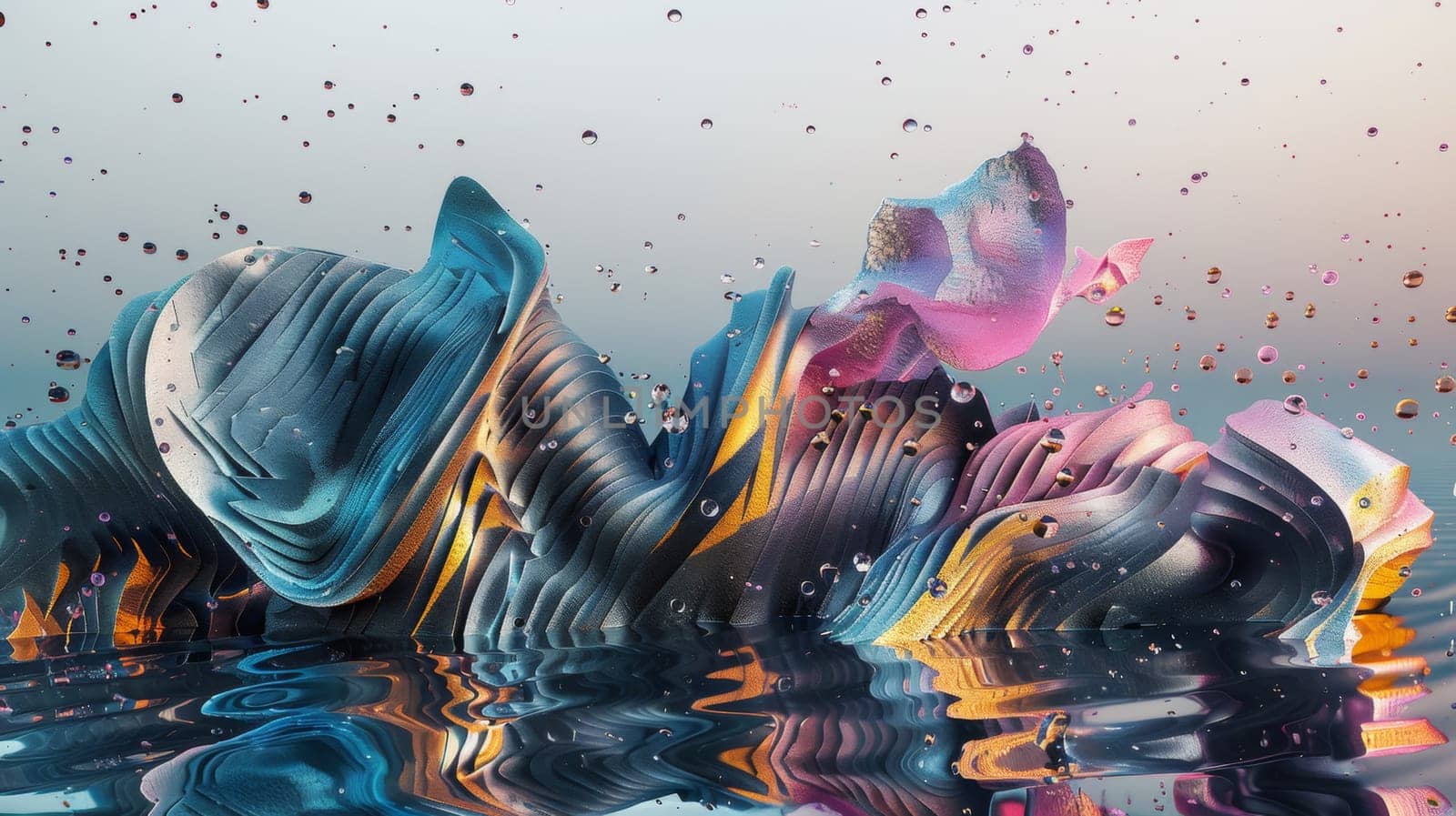 A painting of a colorful abstract piece with water droplets, AI by starush