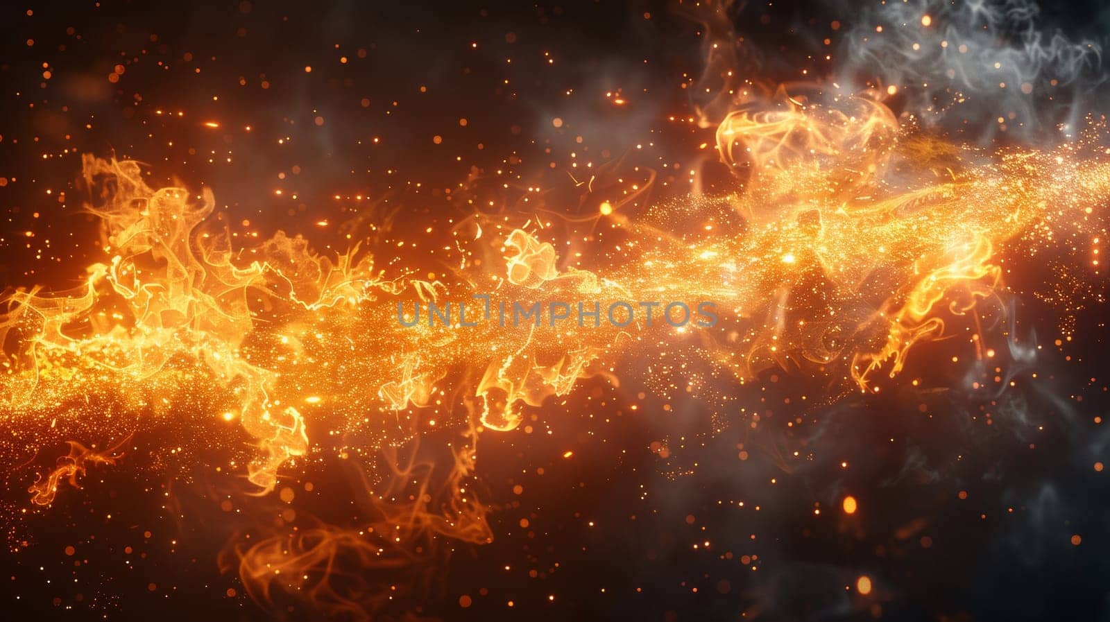 A close up of a fire explosion with sparks flying out