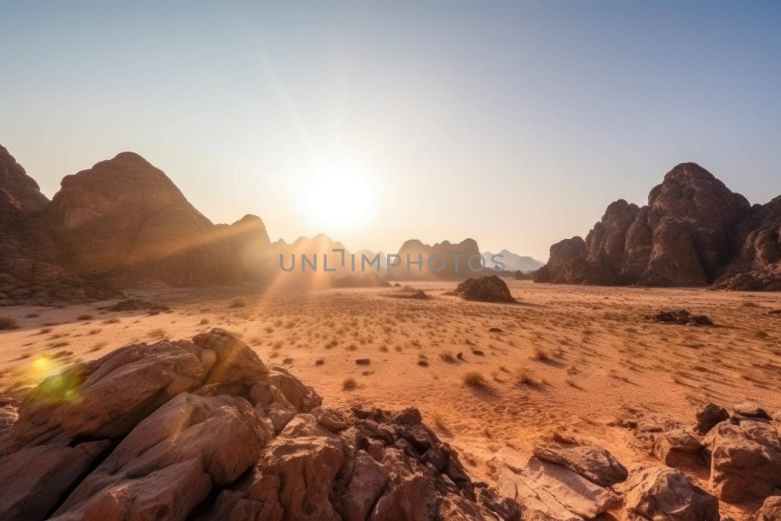 Desert summer rock. Sky landscape. Generate Ai