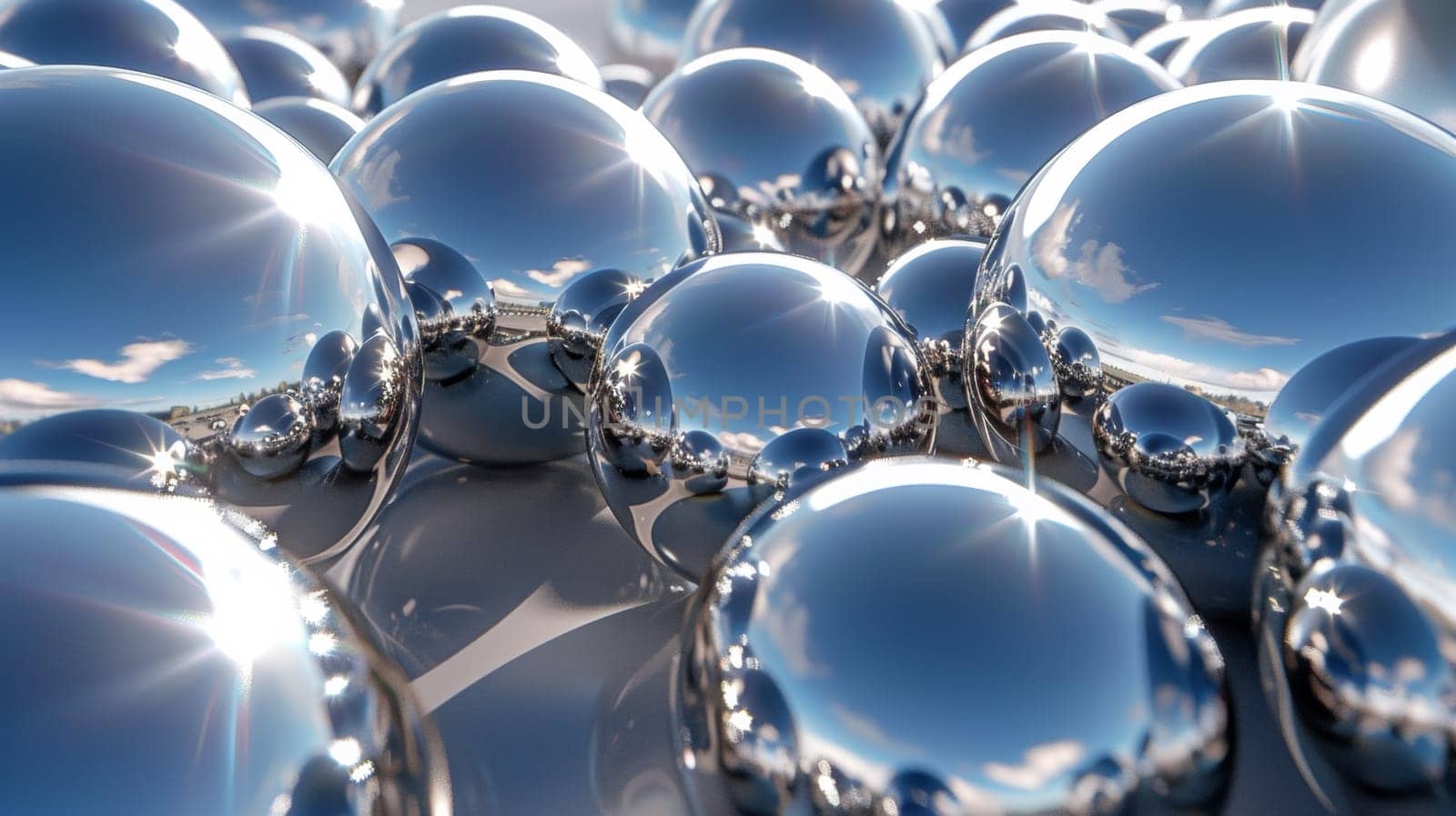 A group of shiny balls are arranged in a circle