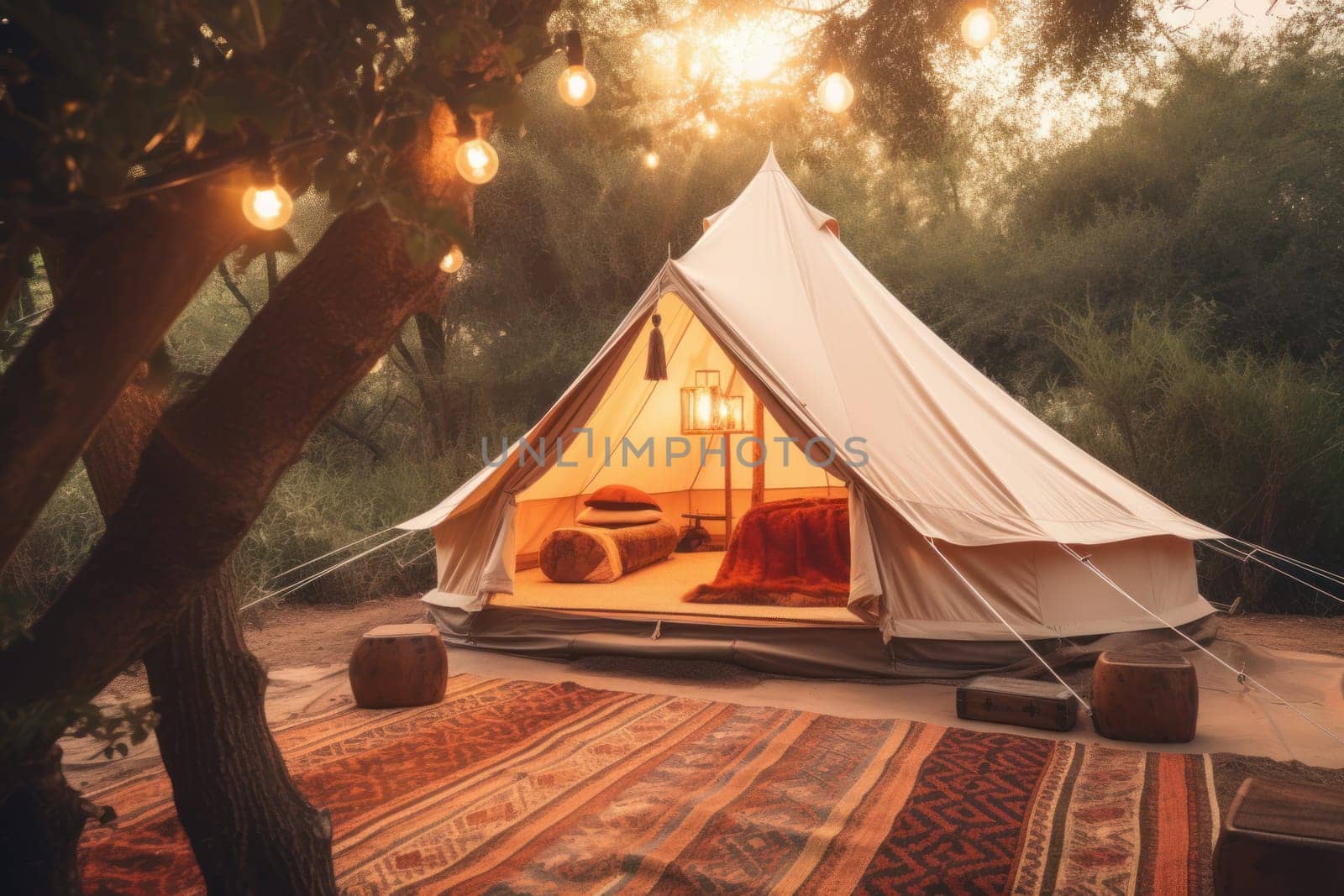 Summer glamping tent. Holiday outdoor. Generate Ai