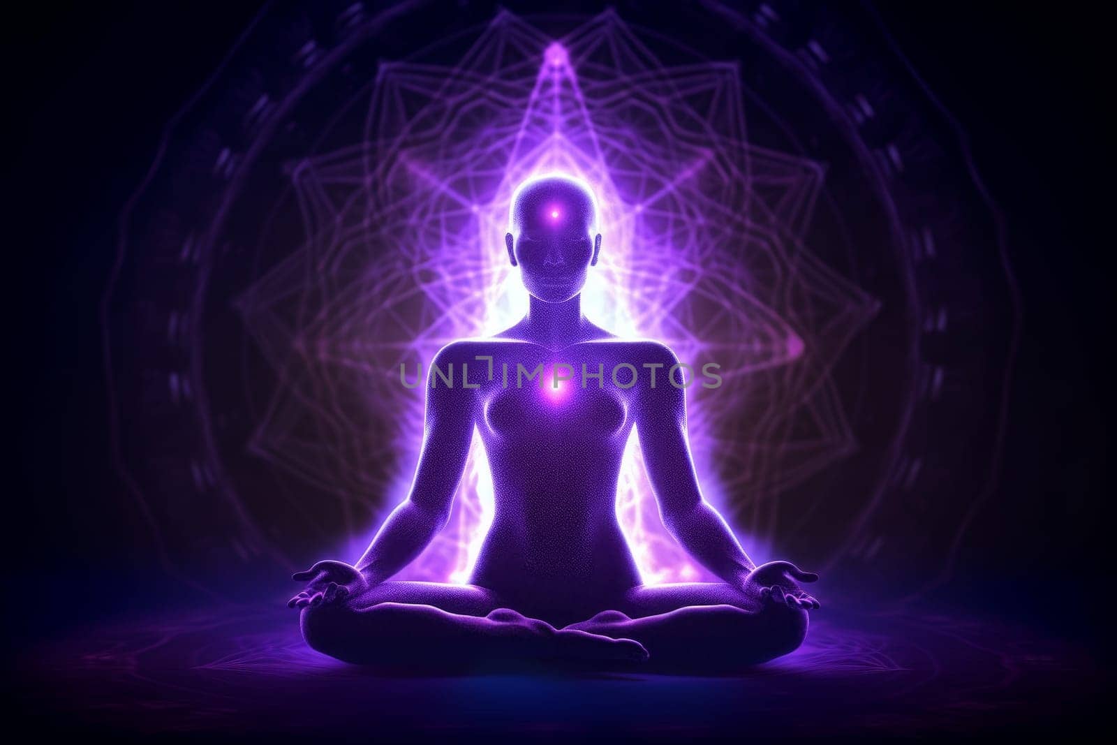 Meditation pose spiritual. Aura energy. Generate Ai