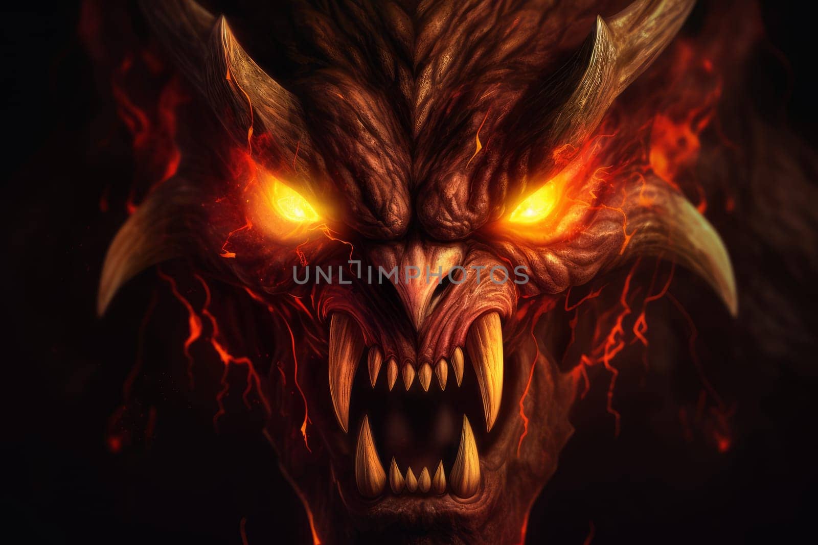 Devil fire closeup. Fire demon satan. Generate Ai