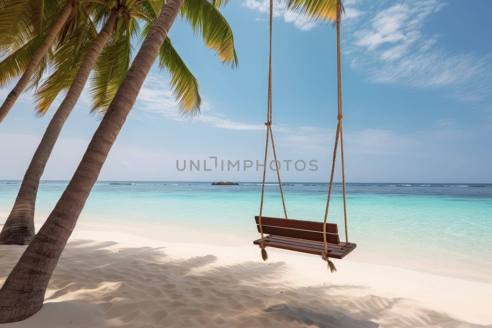 Tropical swing in sunny day. Ocean vacation. Generate Ai