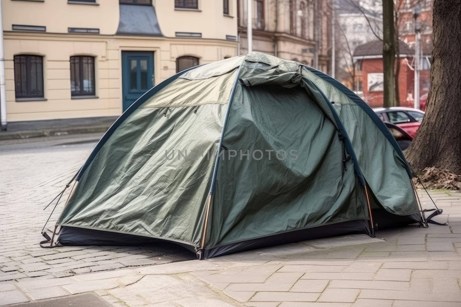 Street homeless tent. Generate Ai by ylivdesign