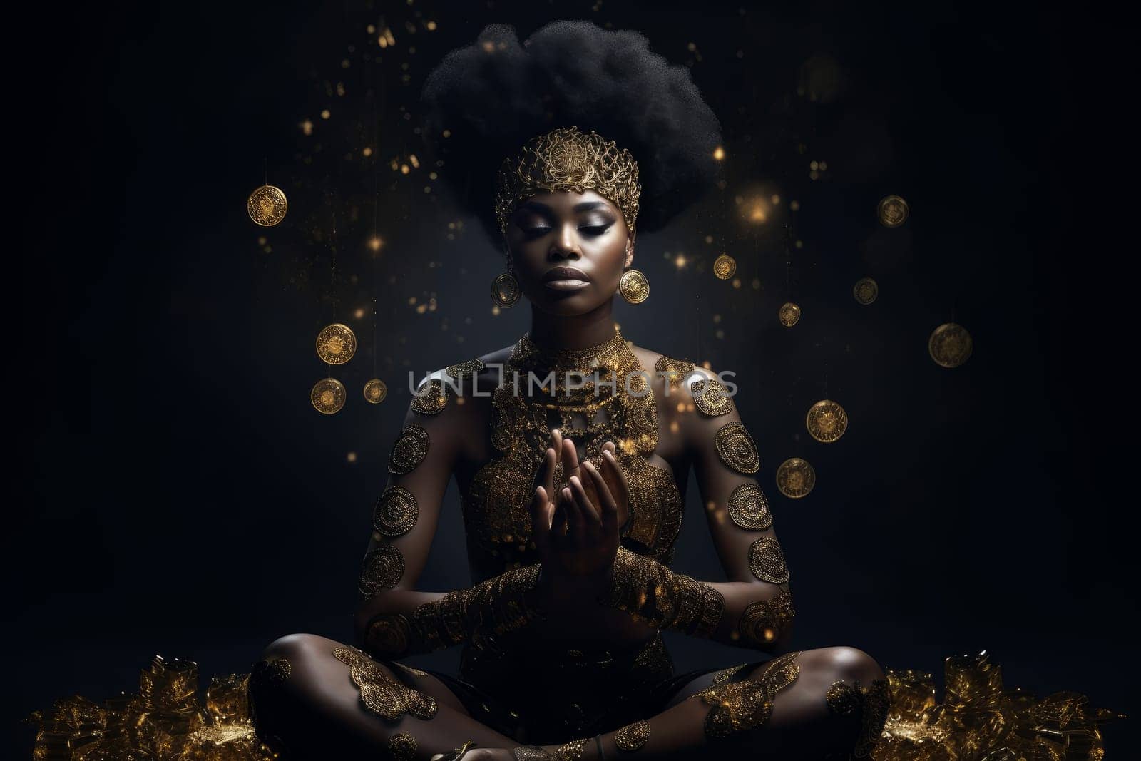 African american meditating. Relax calm. Fictional person. Generate Ai