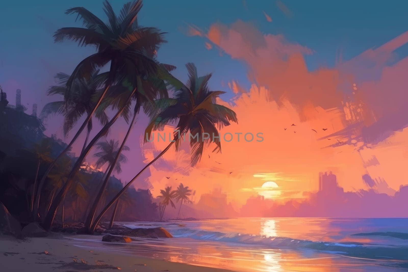 Beach with palm trees. Generate Ai by ylivdesign