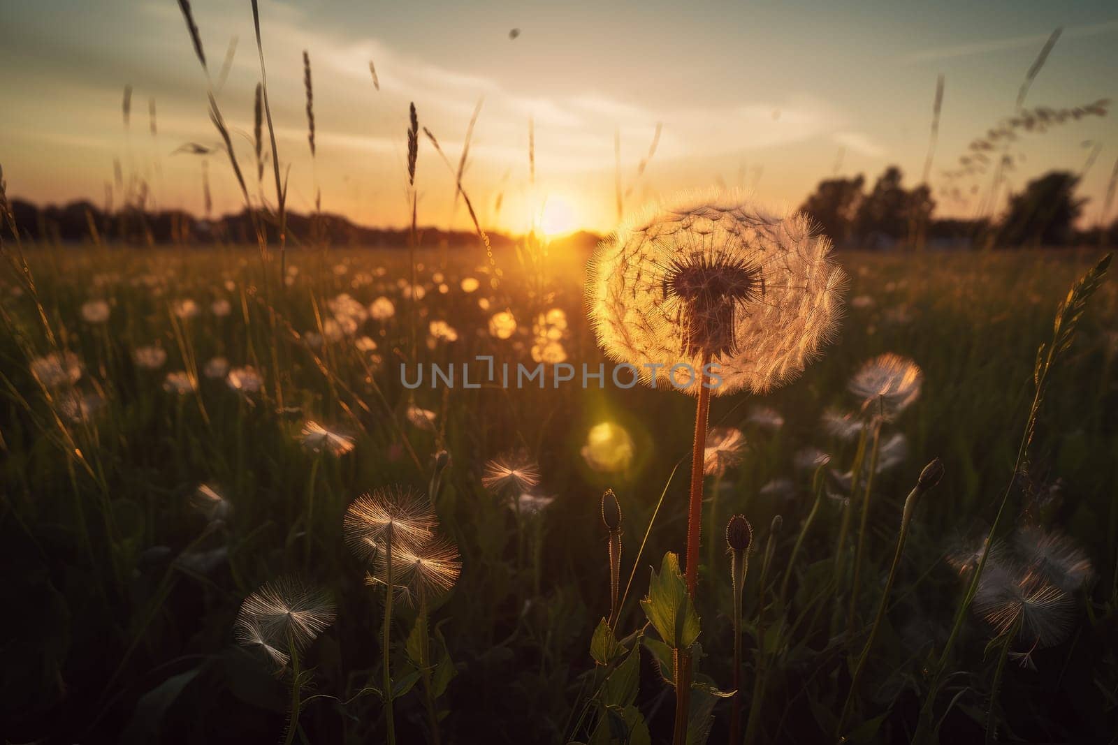 Dandelion field nature. Generate Ai by ylivdesign