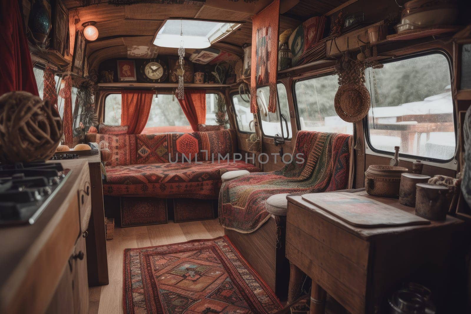 Modern interior vanlife. Generate Ai by ylivdesign