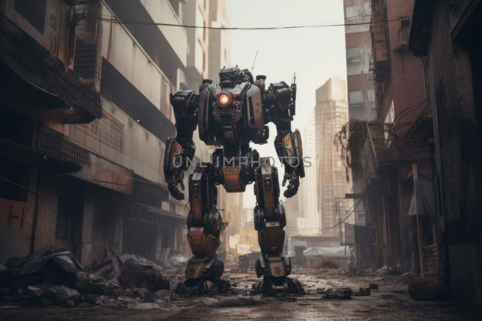 Giant city robot. Future cyborg. Generate Ai