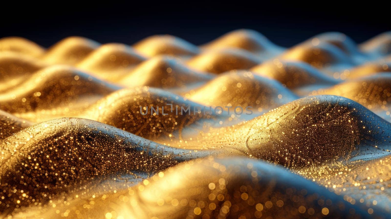 A close up of a gold and blue patterned surface