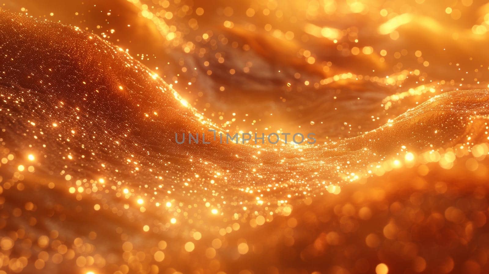 A close up of a golden liquid with sparkling lights, AI by starush