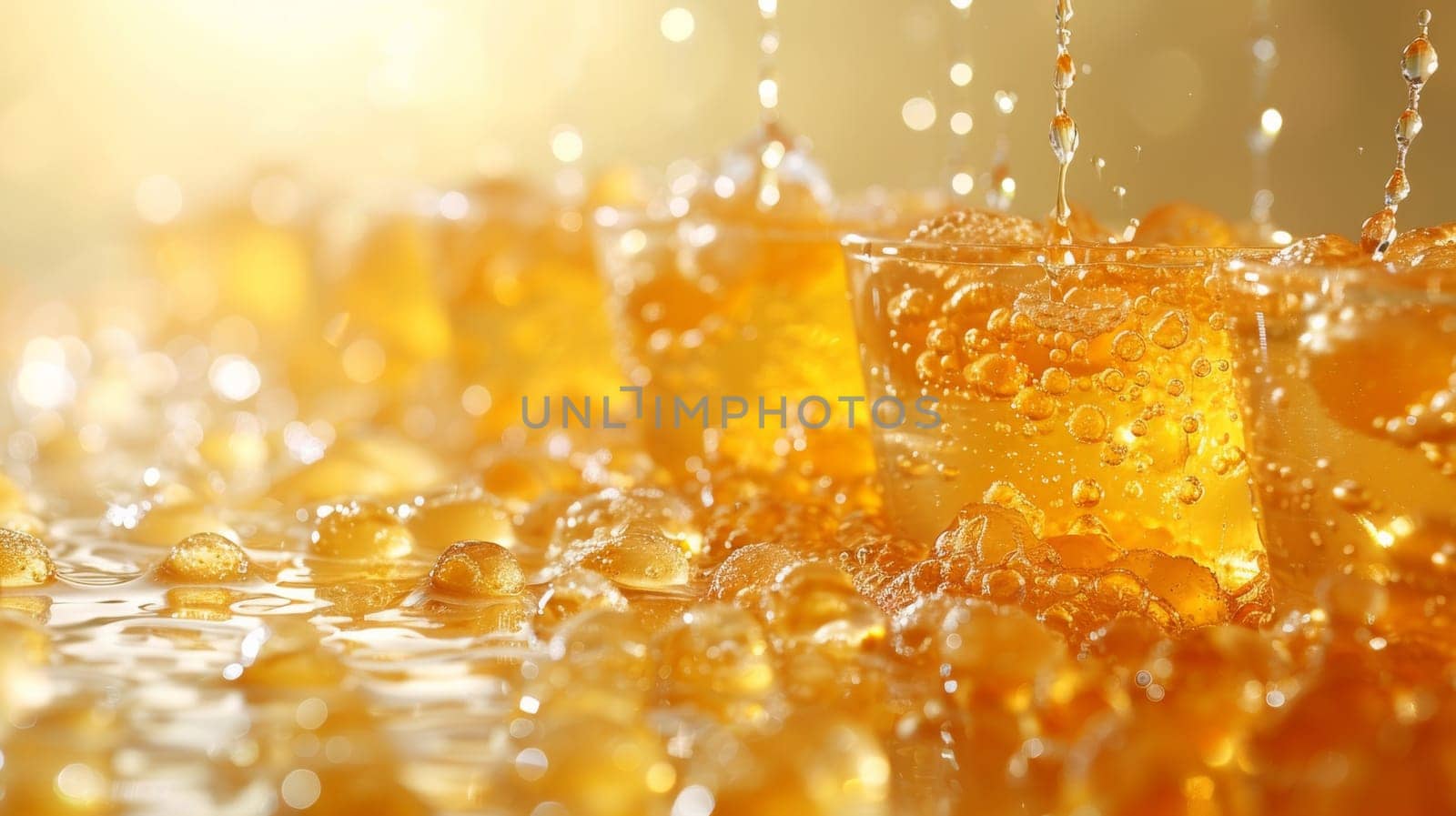 A close up of a bunch of drinks with bubbles coming out