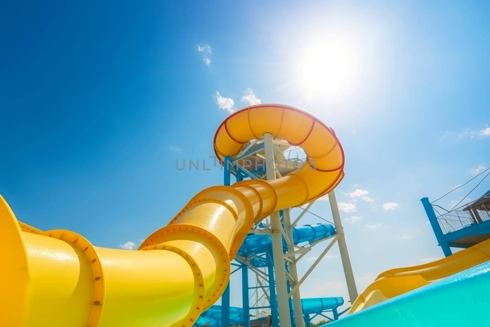 Water park slides pool. Generate Ai by ylivdesign