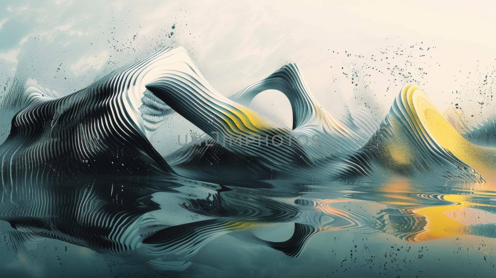 A painting of a large abstract sculpture in the water, AI by starush