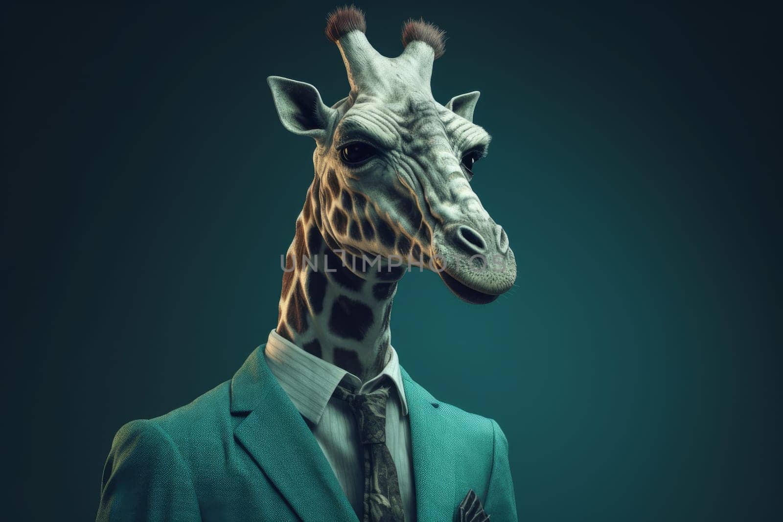 Business suit giraffe head. Success face. Generate Ai