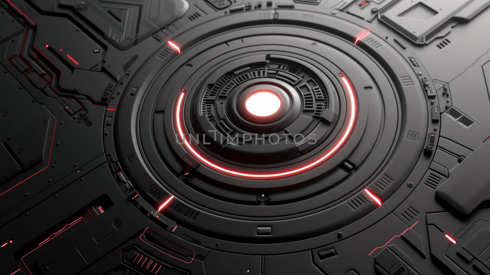 A futuristic looking black and red circular object, AI by starush