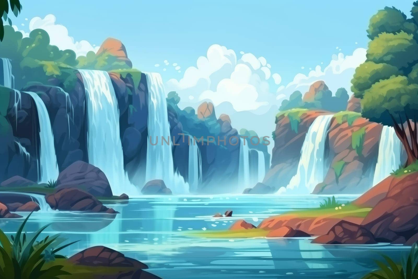 Beautiful fantasy river fall. Generate Ai by ylivdesign