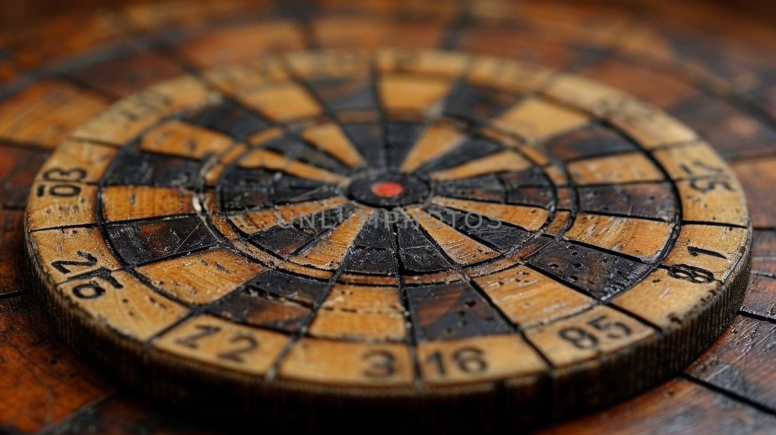 A close up of a dart board with numbers and arrows, AI by starush