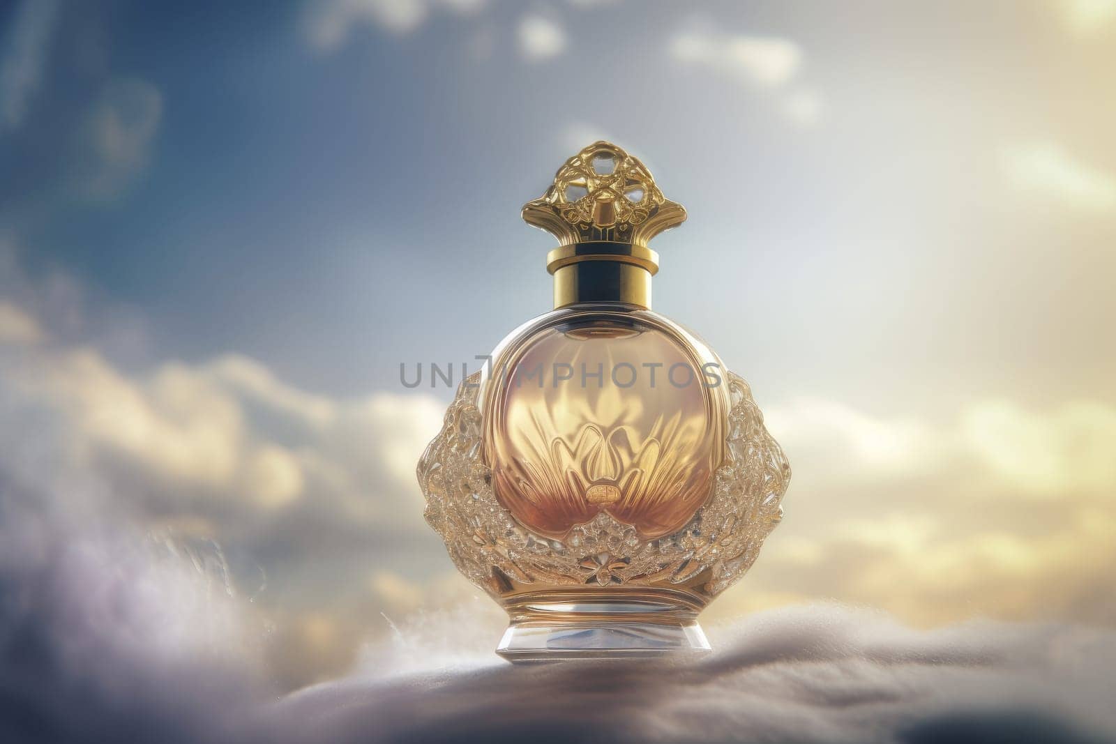Perfume bottle sky. Generate AI by ylivdesign