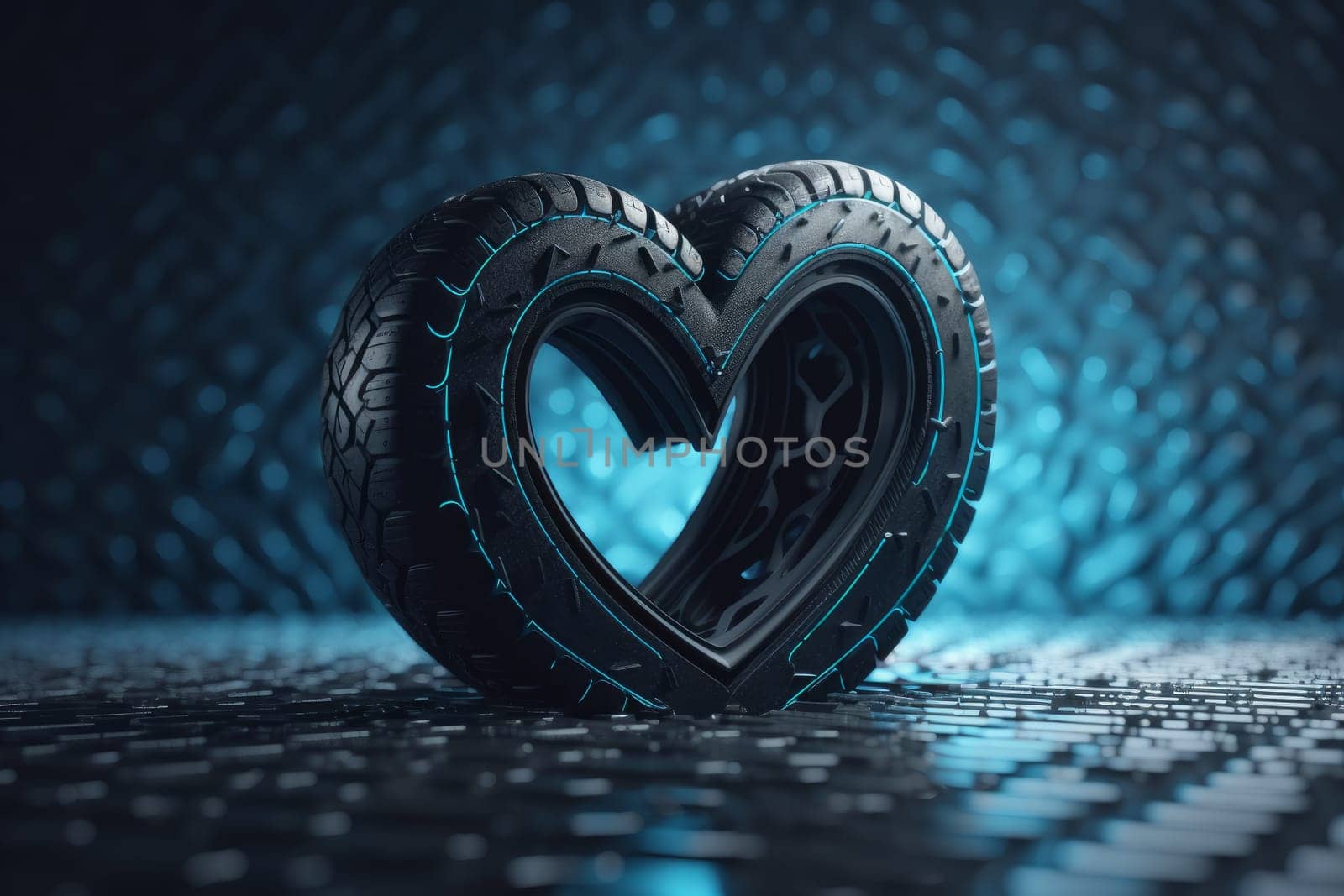 Car tire heart shape. Generate Ai by ylivdesign