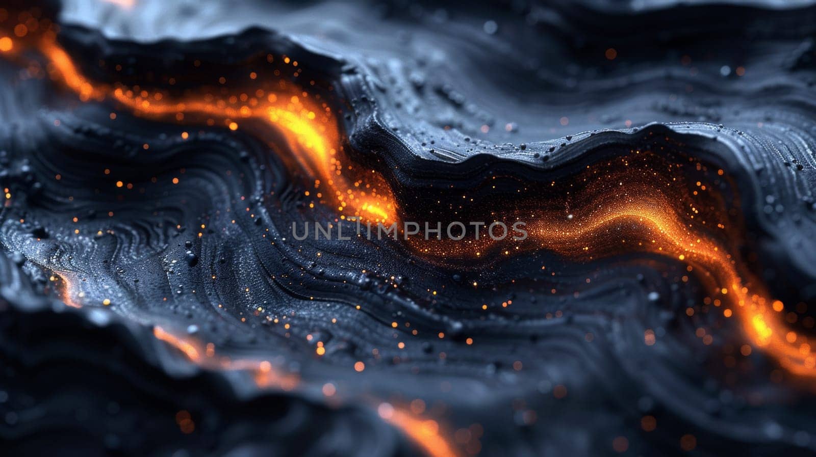 A close up of a black and orange pattern with fire