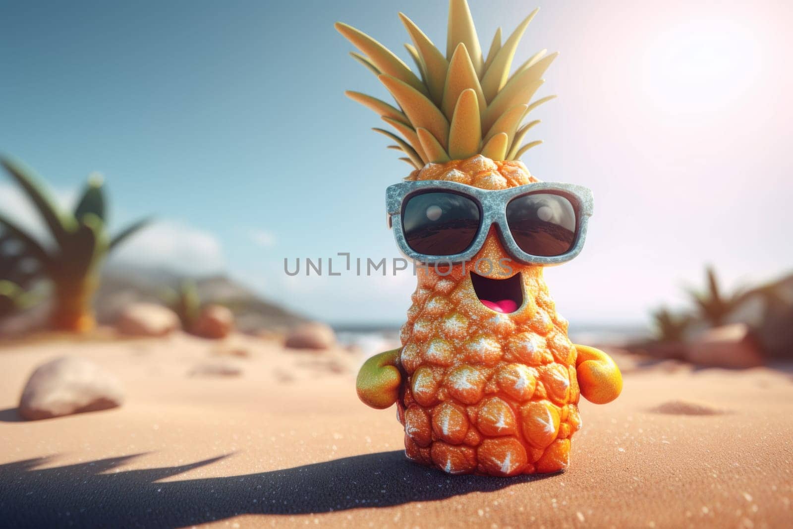 Happy pineapple character. Generate AI by ylivdesign