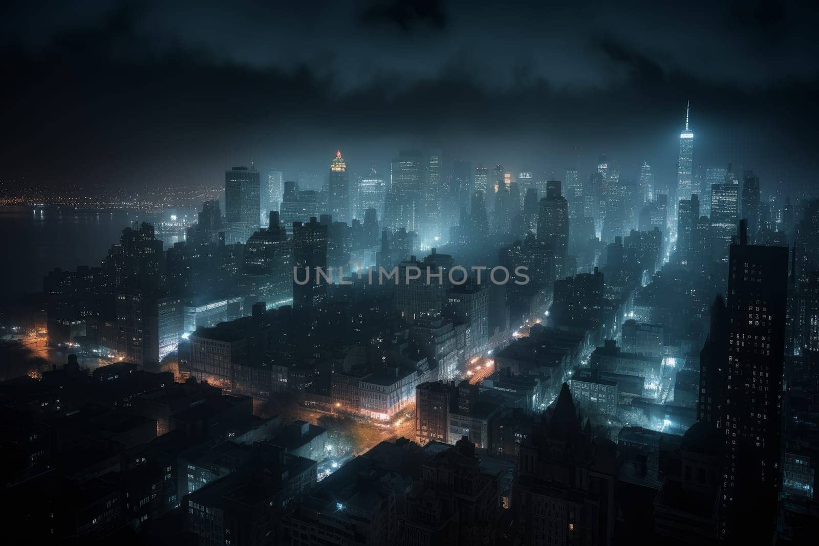 City night landscape view. Panorama street. Generate Ai
