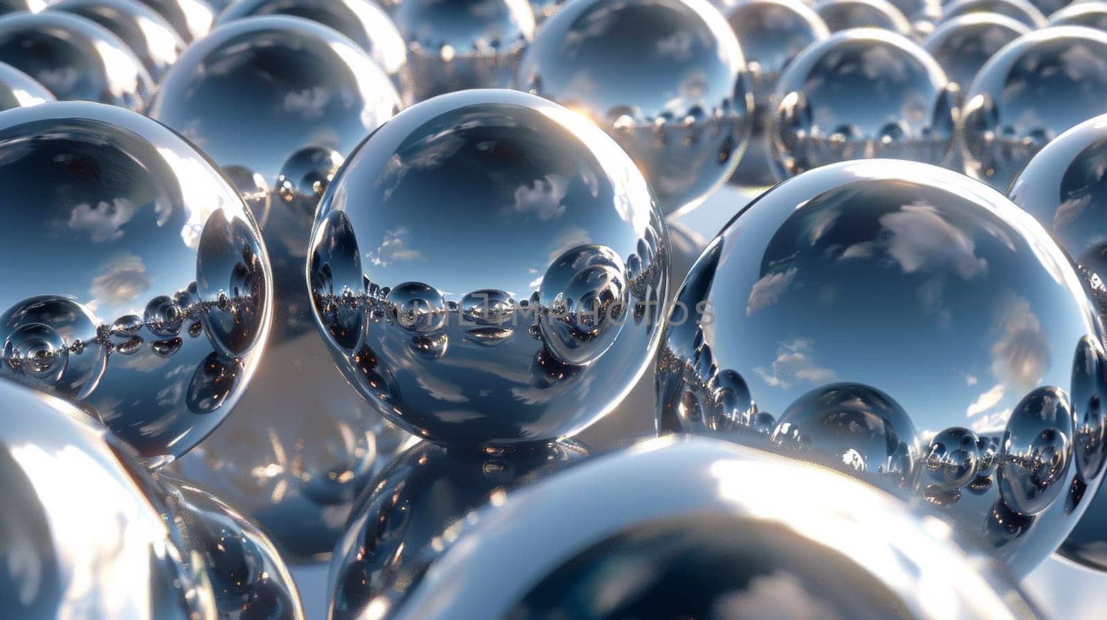 A group of shiny metal balls are arranged in a circle