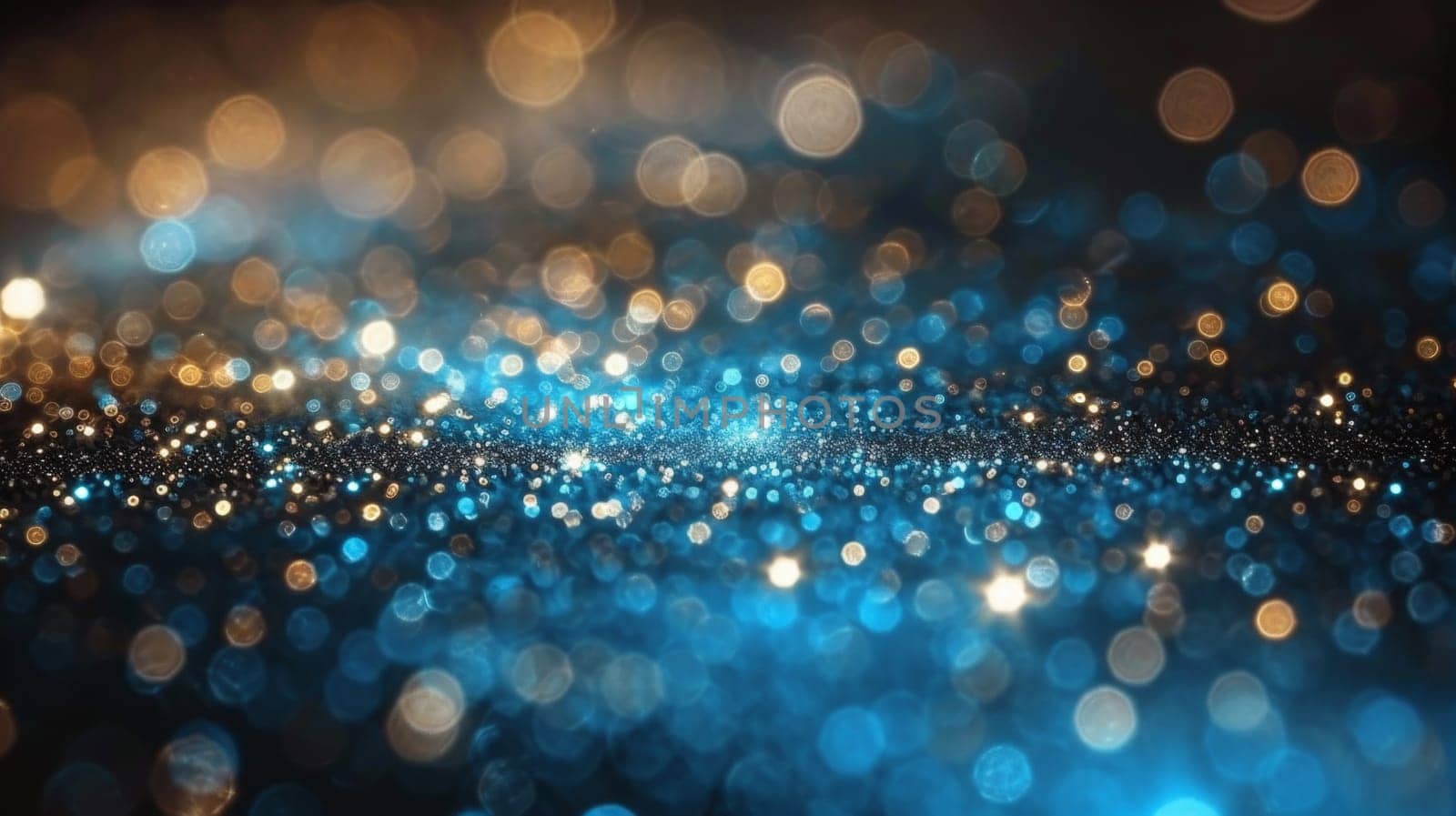 A blue and gold glittery background with lights, AI by starush