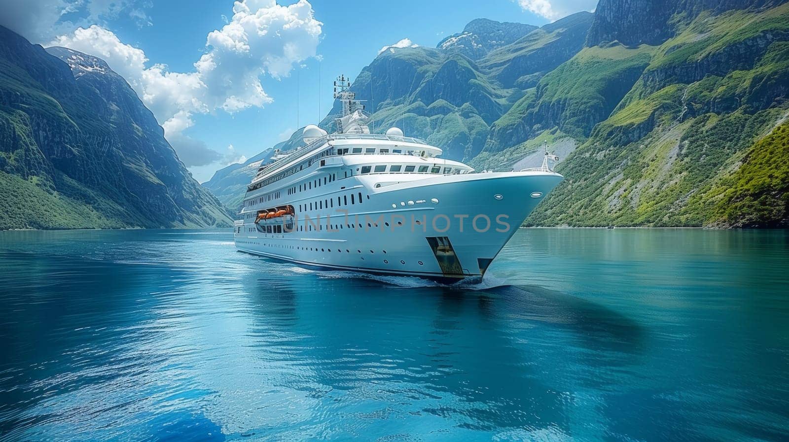 A large cruise ship is traveling through a body of water
