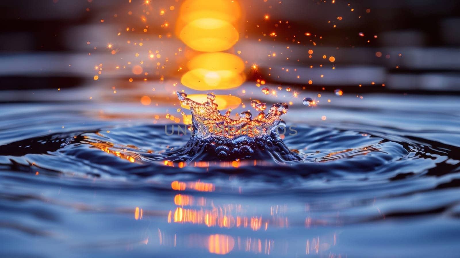 A close up of a water drop with some light shining on it, AI by starush