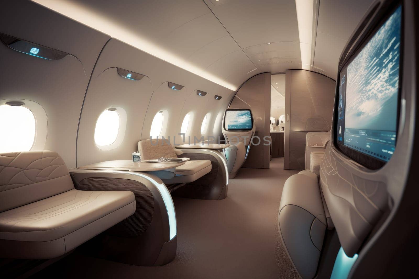 First class seats airplane. Seat future plane. Generate Ai