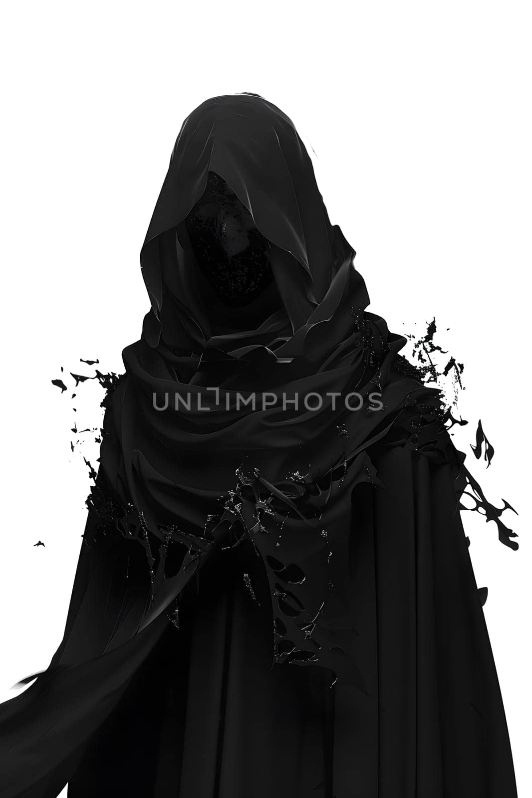 The sculpture depicts the grim reaper in a black cape and hood by Nadtochiy