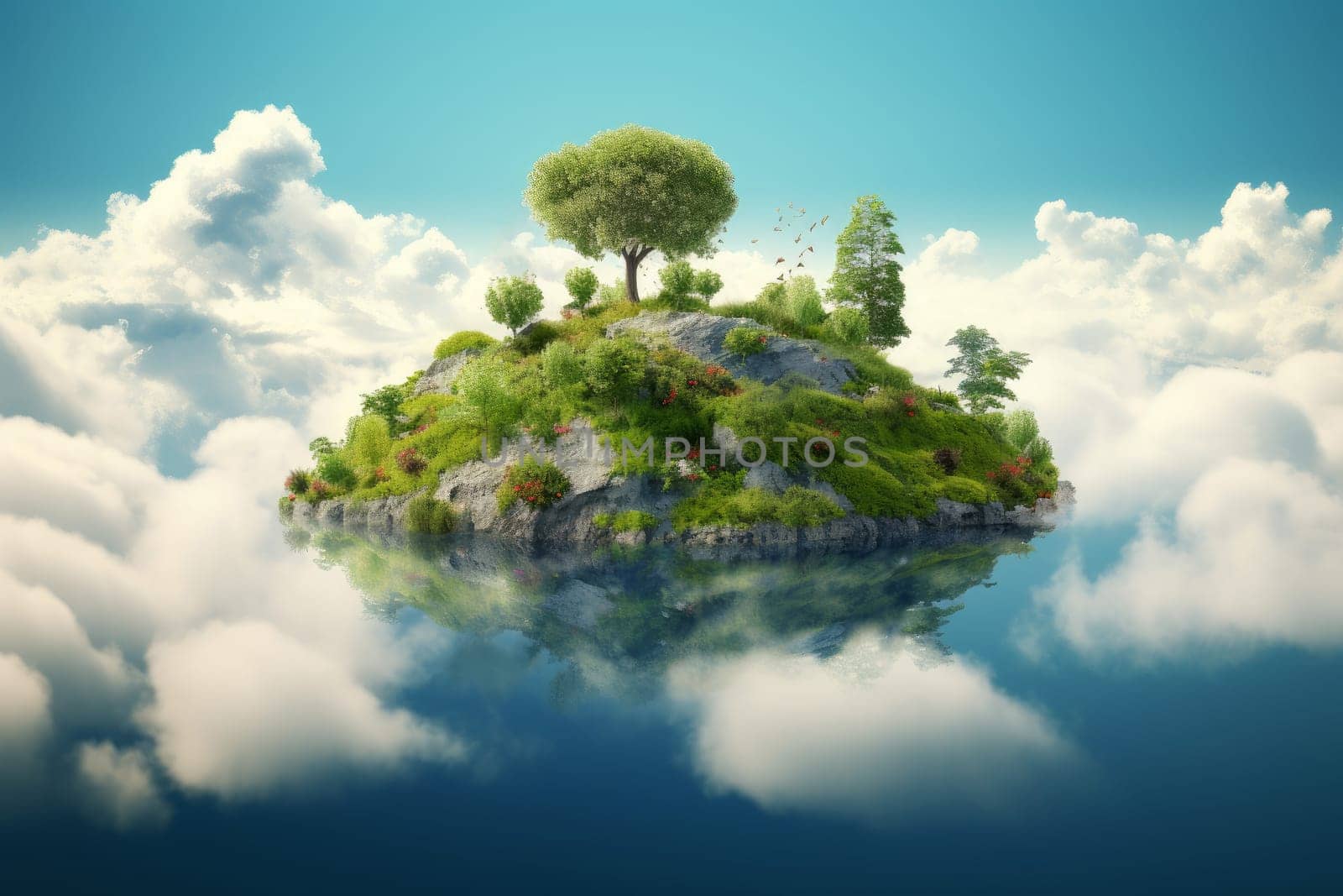 Fresh garden floating green island. Generate Ai by ylivdesign