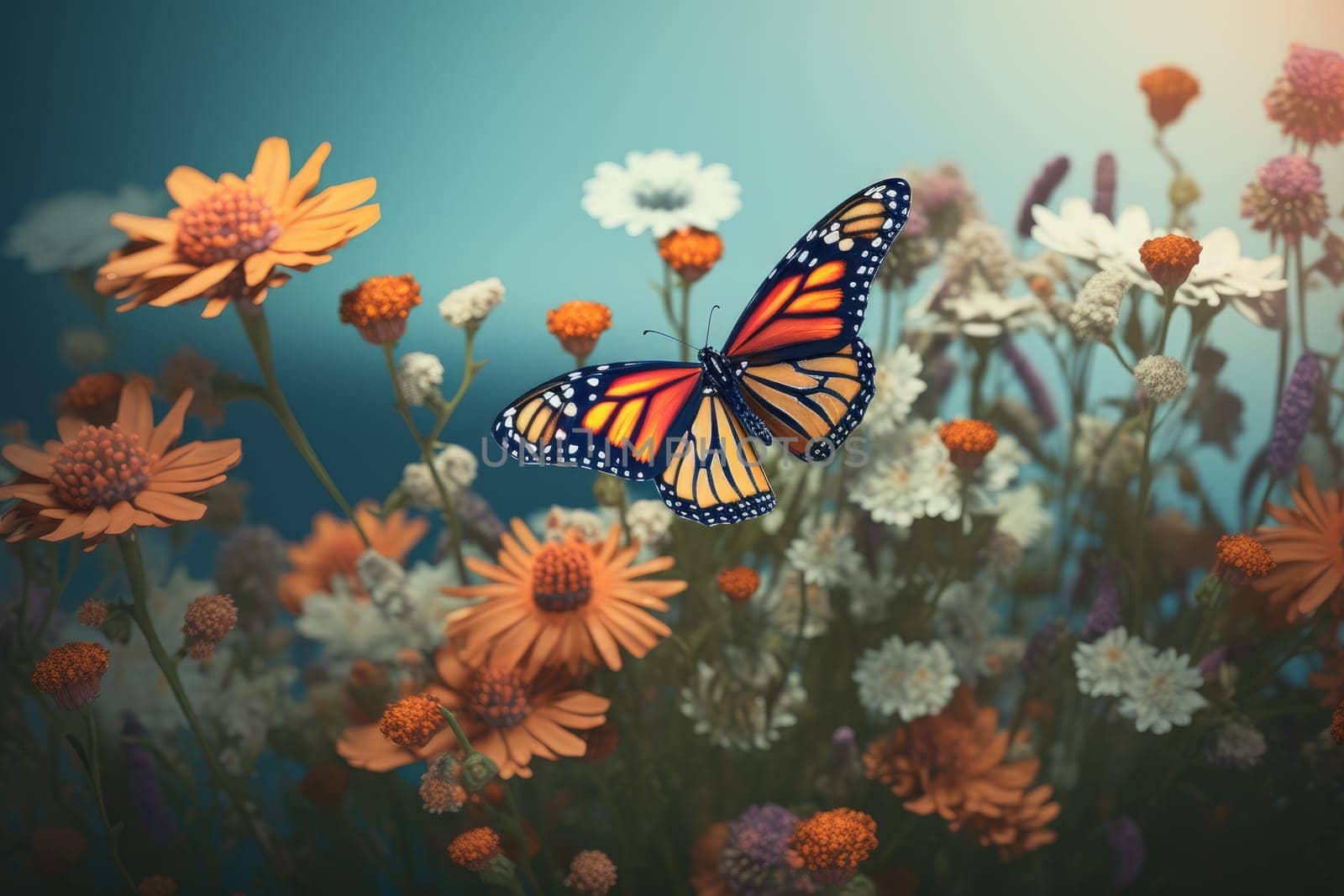 Monarch butterfly on flowers. Generate Ai by ylivdesign