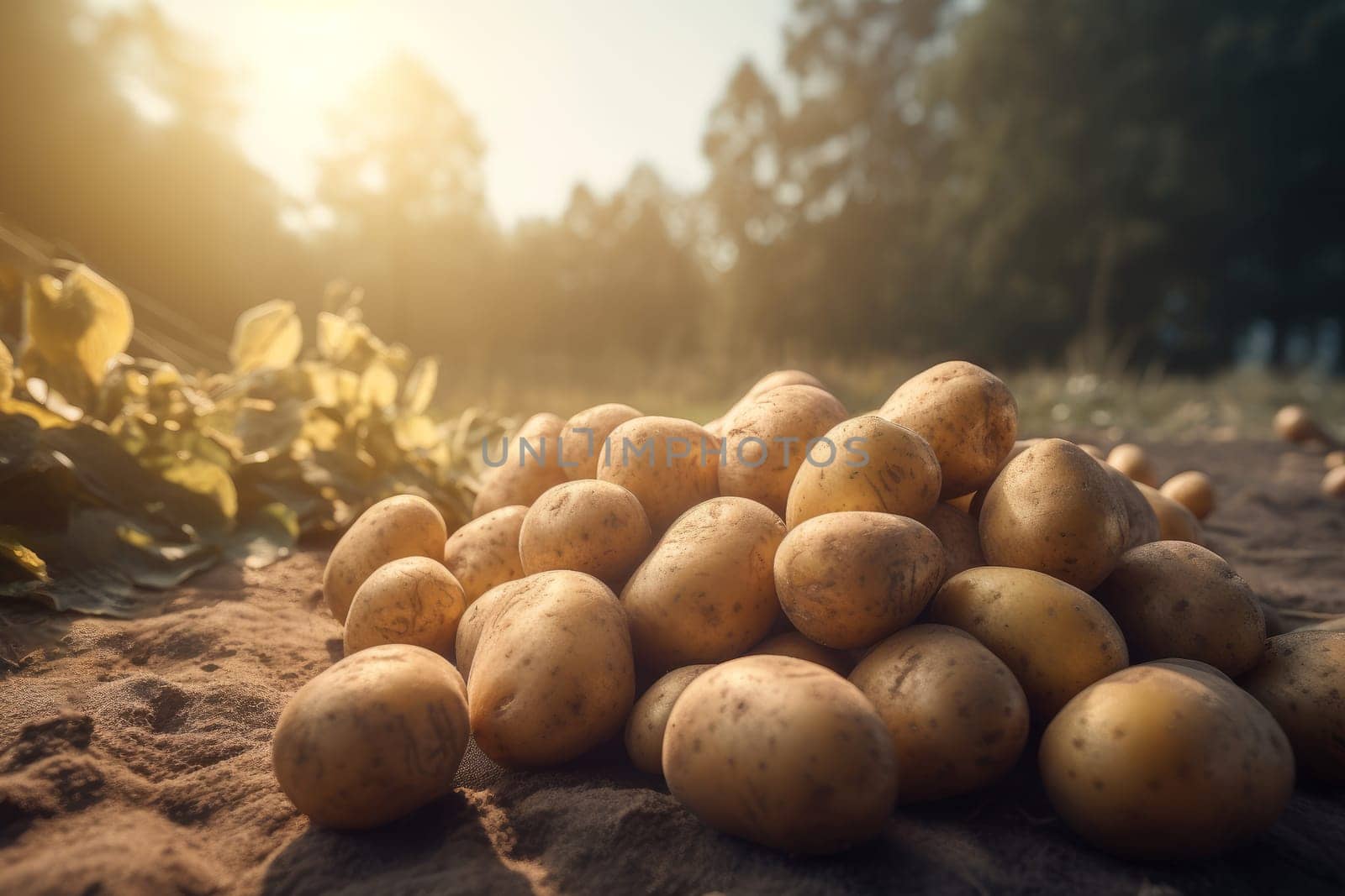 Ripe potatoes fresh. Farm plant field. Generate Ai