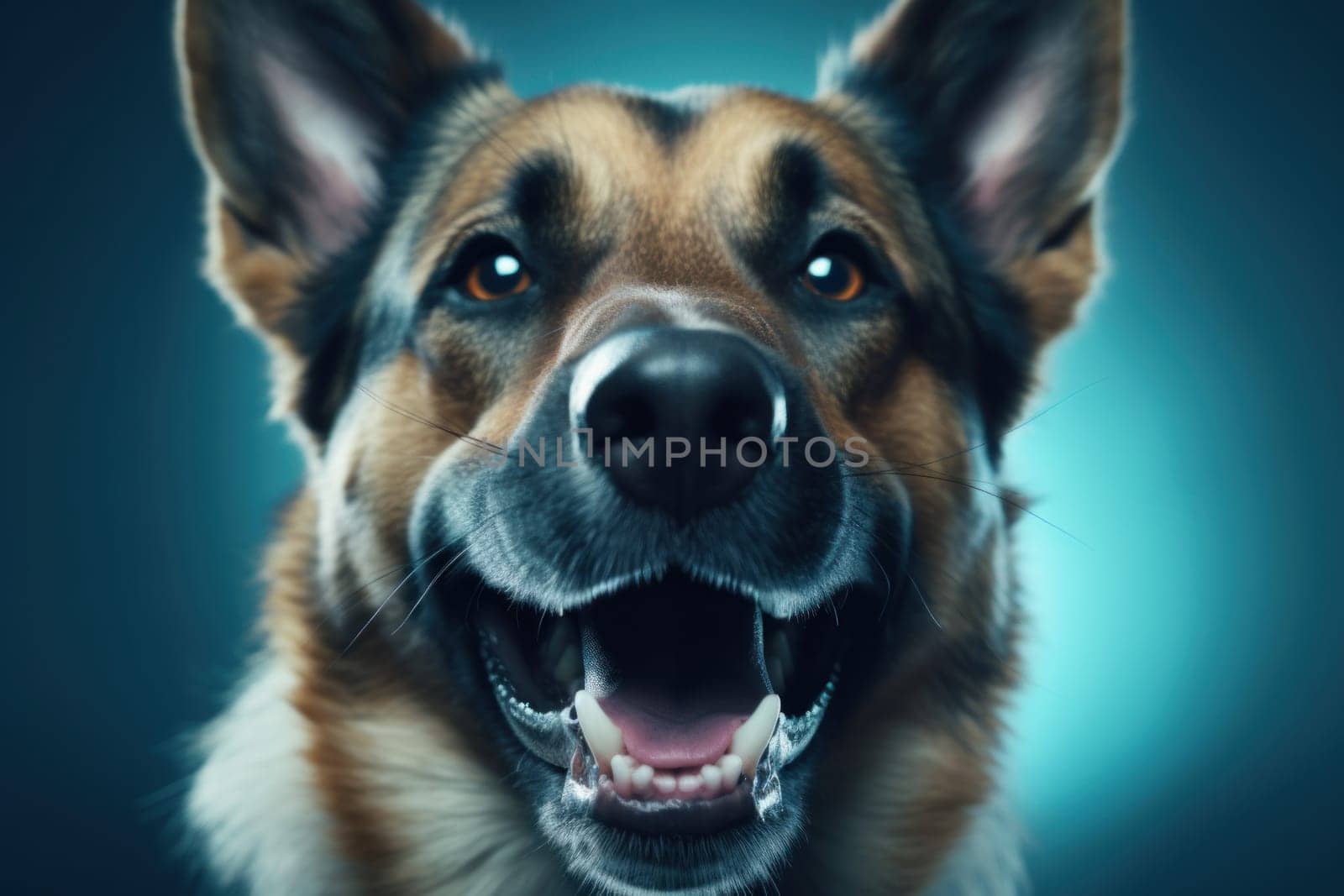Smiling dog closeup. Head face animal. Generate Ai