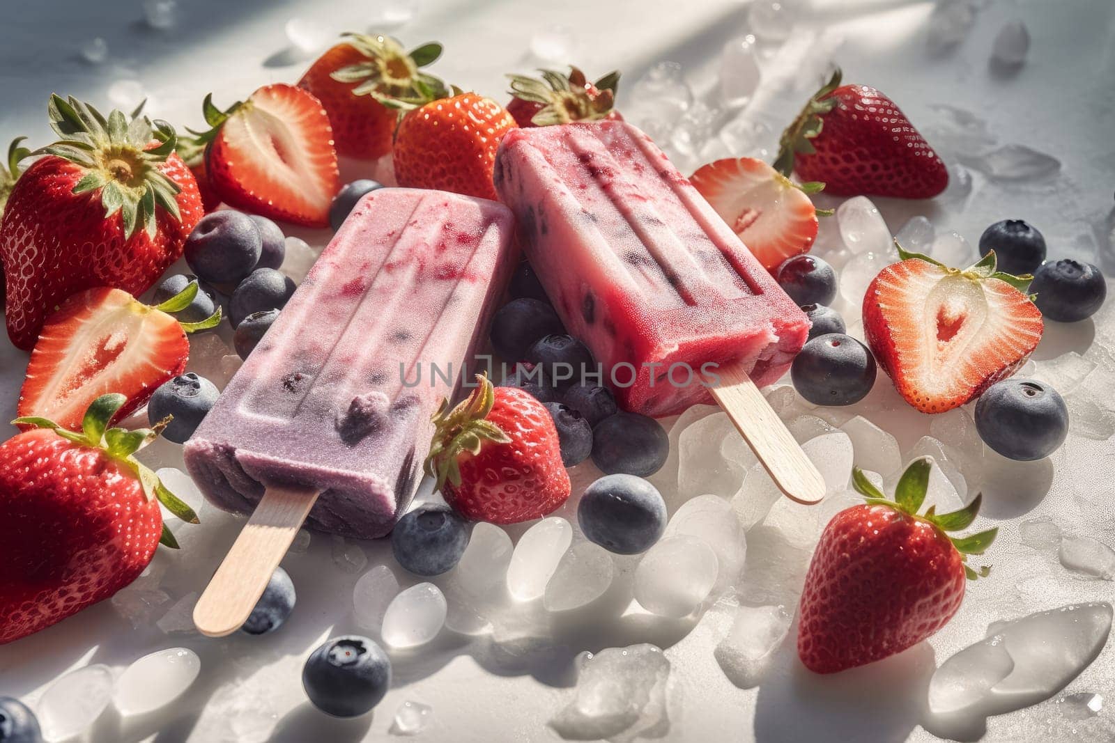 Healthy mixed berry popsicle dessert. Generate Ai by ylivdesign