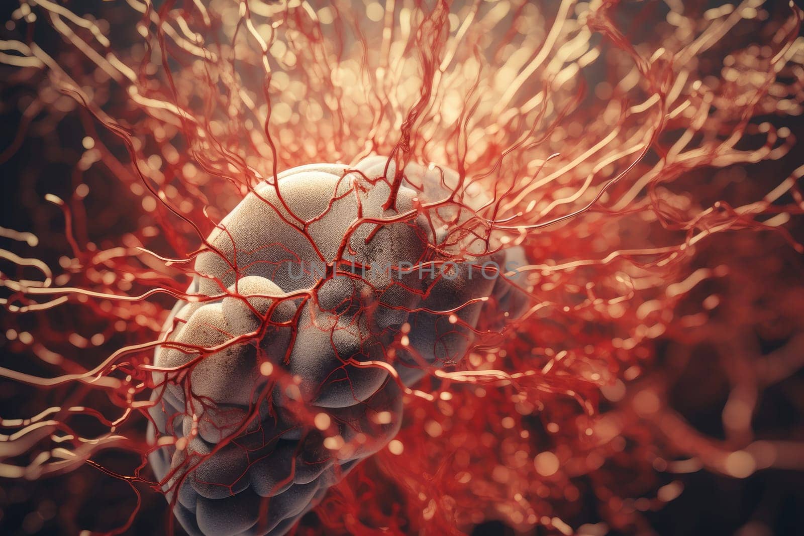 Blood vessels human brain vein system. Flow health. Generate Ai