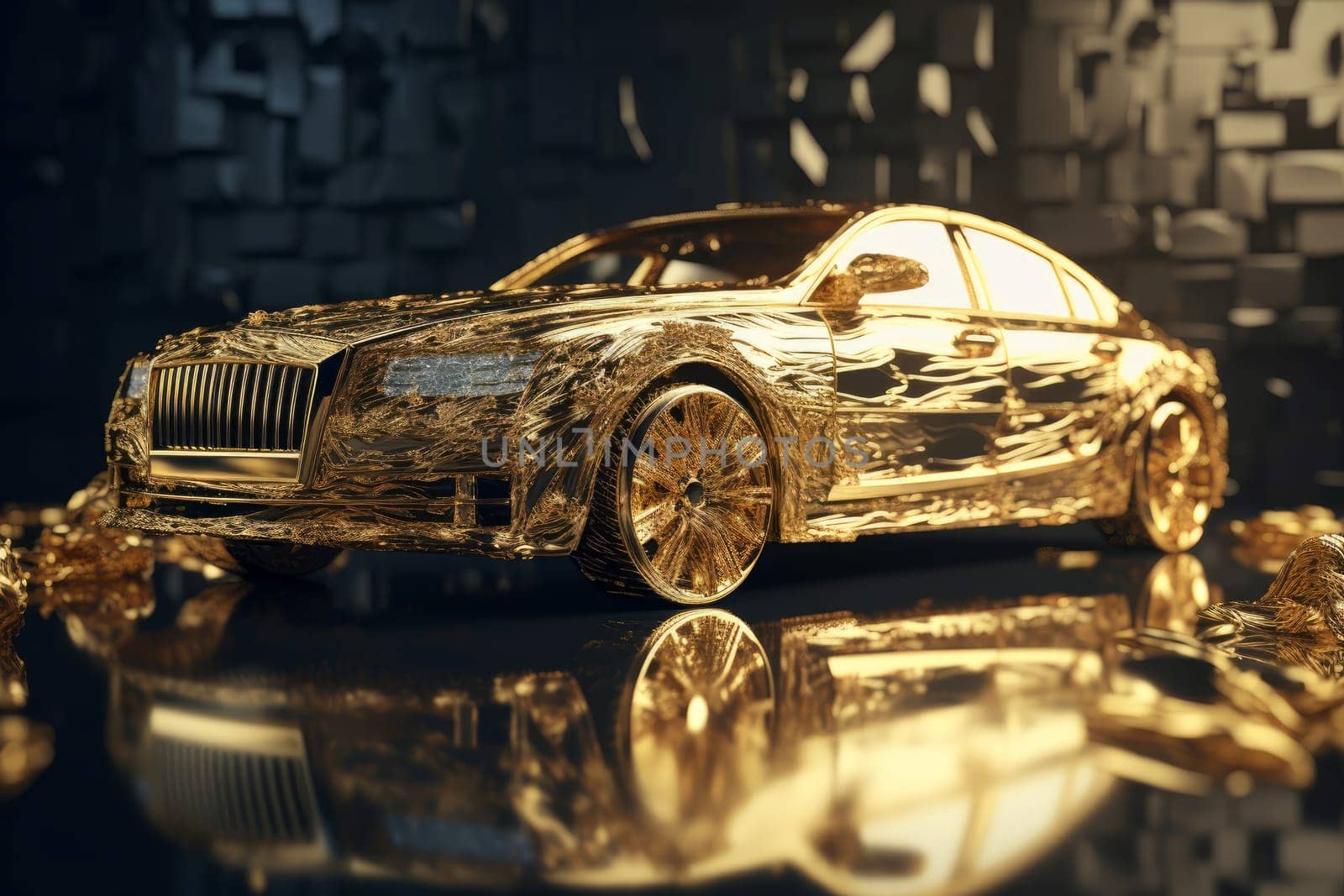 Wealth gold car. Modern speed luxury. Generate Ai